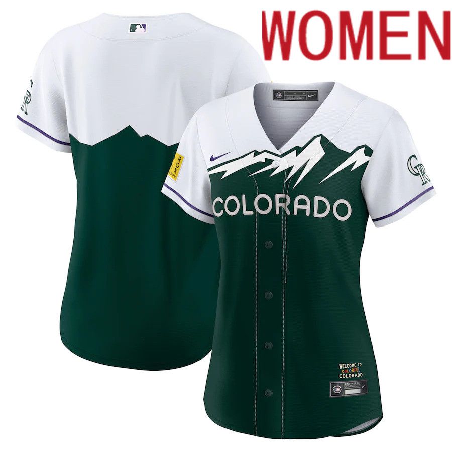Custom Women Colorado Rockies Blank Nike Green 2022 City Connect Replica Team MLB Jersey->colorado rockies->MLB Jersey